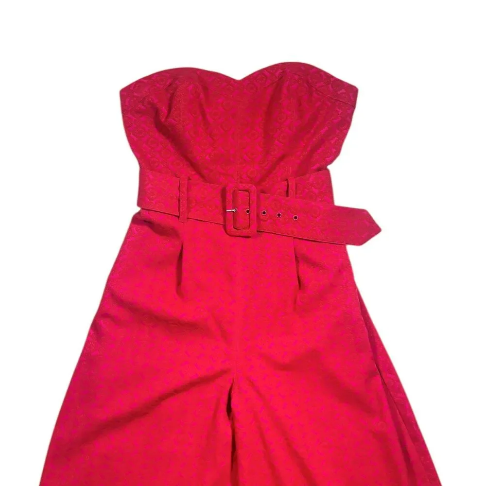 Ett Twa Anthropologie Women's Haley Strapless Jumpsuit Pink Belted Wide Leg US 6 - Picture 5 of 9